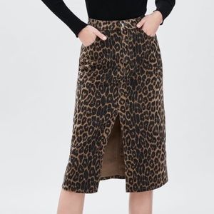 Zara cheetah print denim midi skirt with slit